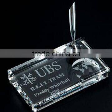 Nice crystal cube with one silvery pen holder for business gift