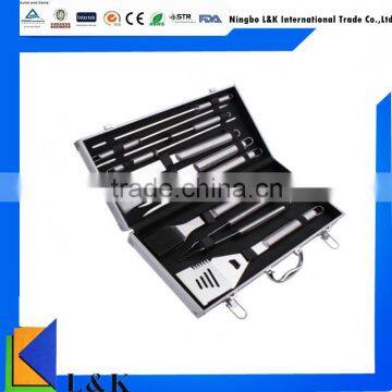 10 pieces cool bbq accessories/long handle bbq tools/bbq tool set with case