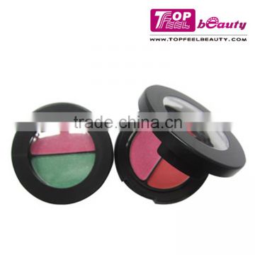 2 Colors eyeshadow and blush with matte black compact and clear window lid