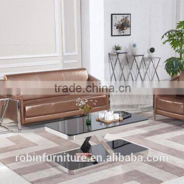 Living room RB-1408 Modern black stoving varnish rectangular tempered glass coffee table with stainless steel tea table