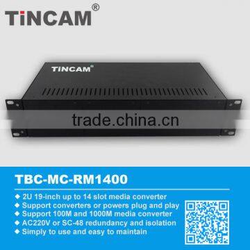 2U 14 slots play and plug media converter chassis with SNMP
