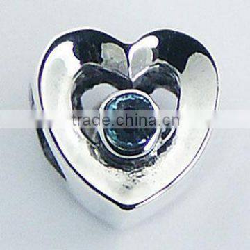 Double Sided Austrian Crystals 925 Sterling Silver Heart Bead