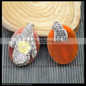 LFD-0045P ~ Wholesale Beautiful Red Agate Druzy Stone Pendants , Pave Rhinestone Crystal Shell Flowers Charms Pendant Jewelry