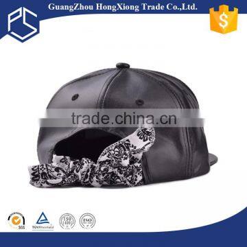 Blank genuine leather 6 panel cap with silk strap