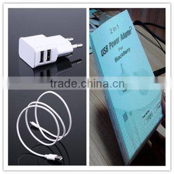 OEM black white gold logo printing paper box retail package with micro cable EU US plug dual ports 5v 1.5a portable usb charger