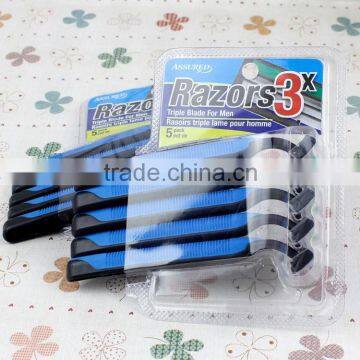 Handle triple blades disposable shaving razor for man