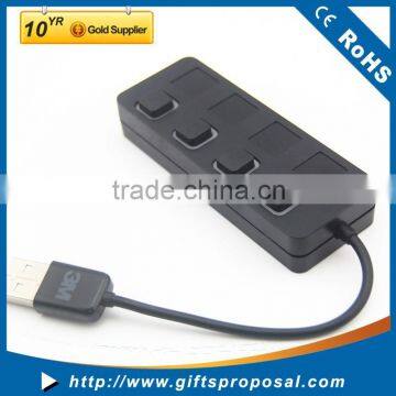 Factory Price USB 2.0 Hub 4 Ports with on/off switch and LEDs