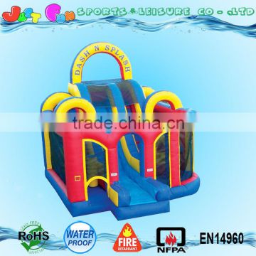 cheap inflatable obstacle course with wet slide