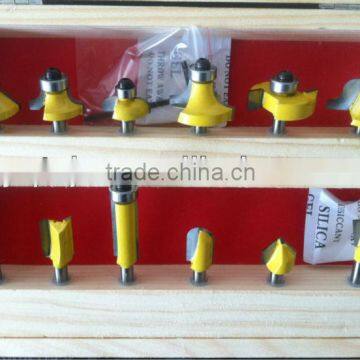 TC-012D Yellow Colour 6mm Shank 12PCS TCT Router Bit Set For Hand Hold Router Machine