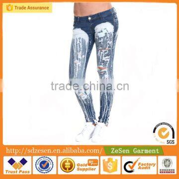 OEM Service Fashionable White Skinny Jean Pant Stone Wash Apparel For Women