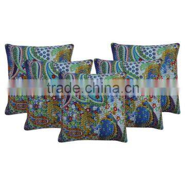 Indian Paisley Kantha Cushion Cover Handmade Kantha Cushion Cover