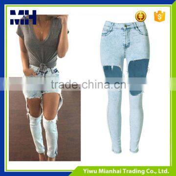 Summer new irregular large hole sexy female jeans trousers