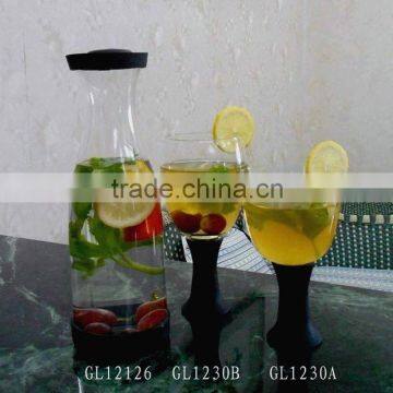 Handmade Black Colour Stem Glass White Wine Glass photo-4