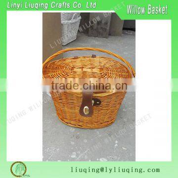 New Bicycle Bike Willow Wicker Basket with Lid Cover and Handlebar Mounts Hook on