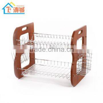 Knocked Down Double Plastic Tray New Design High Quality Wooden Dish Rack photo-2