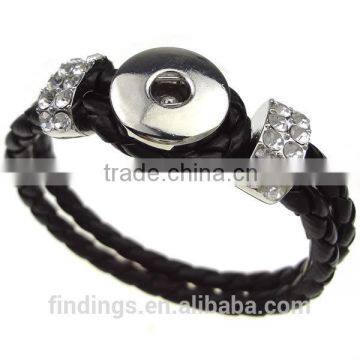 CJ2055 interchangeable clicks pu bracelet,braided rhinestone leather bracelet