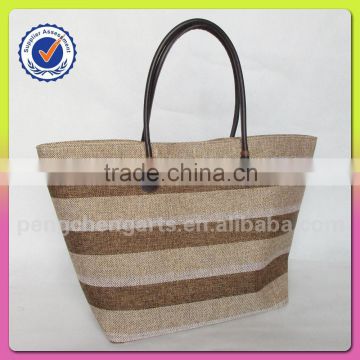 Fashion beautiful tote bag polyester stripe ladies shopper handbag manufacturers