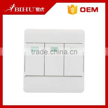 Excellent quality BIHU White PC panel 3 gang 2 Way Wall Switch for home