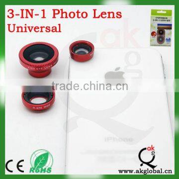 Universal Clip Lens 3 in 1 ( Fisheye+Wide-angle+Marco Lens) Camera Photo Lens for Mobile Phone