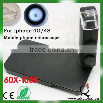 Wholesales 2014 Mini 60X -100X Magnifier Microscope lens for iPhone 4