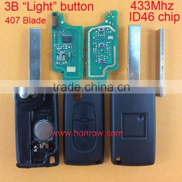 Citroen HU83 407 blade 3 button flip remote car key with 433Mhz ID46 Chip