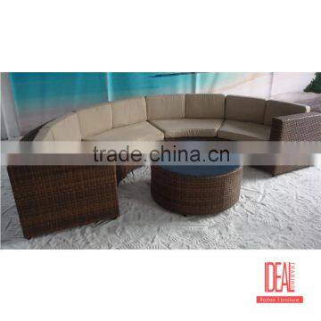 Lastest design waterproof and dustproof urban furnishing pe rattan semi circle sofa