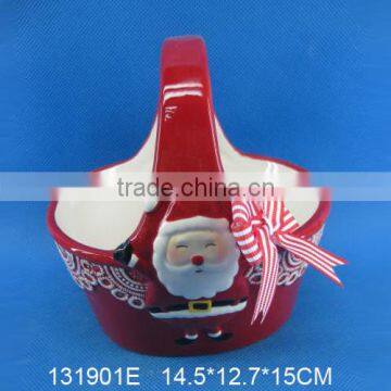 Excellent quality wholesale ceramic christmas basket gift with smiling santa painting