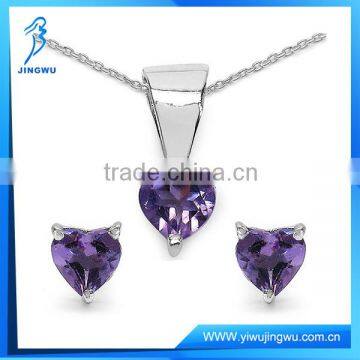 Amethyst Shape 925 Sterling Silver Heart Shape Necklace Set