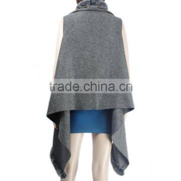 New Production Cashmere Cape With Fur Trim Rabbit Fur Trim Fur Shawl KZ150097 photo-2