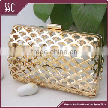 2016 shiny golden metal mesh box clutch frame gridding clutch wallet for ladies