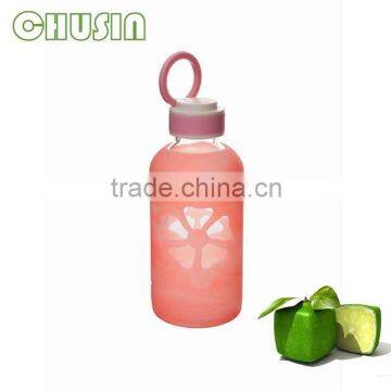 colorful glass water bottle with 100% food grade silicone sleeve