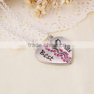 Best Friend Gift Heart Gold Silver Crystal Rhinestone 2 Pendants Necklace Unique Friendship