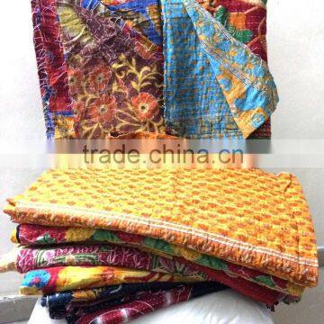 Handmade Vintage Kantha Quilt Indian Cotton Throw Blanket Reversible Bedspread