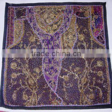 Indian Vintage sari patchwork embroidered accent cushion cover/tapestry