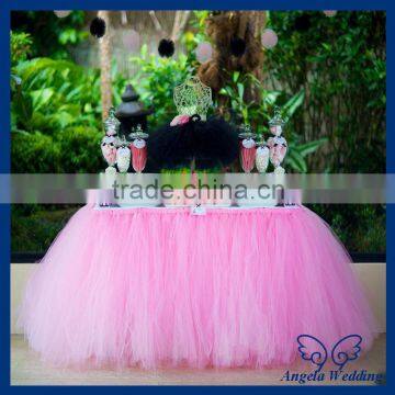 SK005D New arrival beautiful ruffled polyester hot pink bridal ruffled wedding tulle table skirt