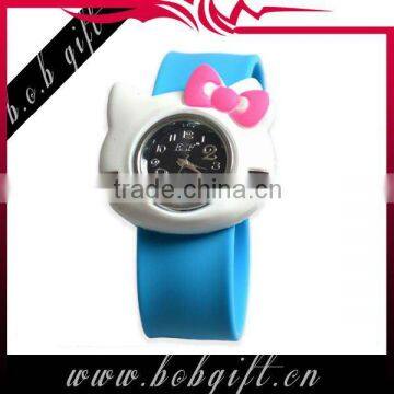 2014 Trendy Hello kitty shaped silicone slap band watch for kids