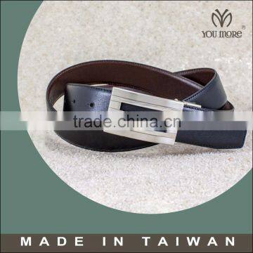 Reversible buckle genuine leather belt for men