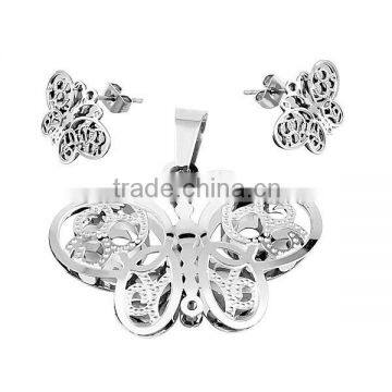 SRS0060 Jewelry Wholesale China Silver Tone Jewlery Sets Butterfly Charm Personal Stainless Steel Jewelry Sets