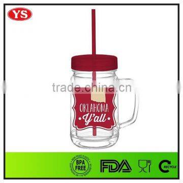 Double Wall Large 24 oz Acrylic Mason Jar With Straw