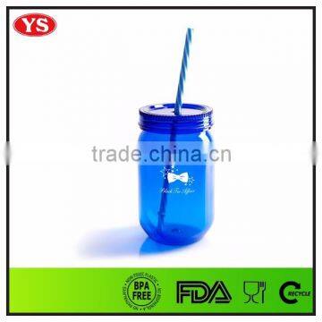 720 ML Single Wall Plastic Cylinder Mason Jar With Straw