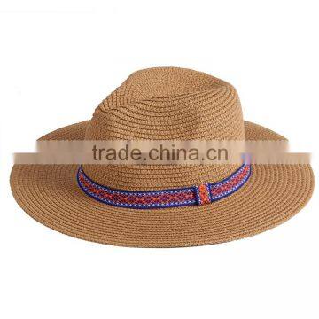 hot sale fashion simple paper straw brown panama fedora hats