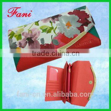 Fancy flower print PU leather woman wallet from China manufacture directly