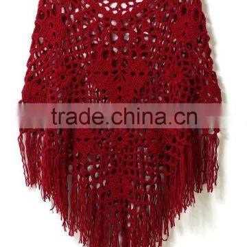 15SHT8004 bamboo crochet fringe cape poncho