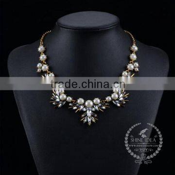 high quality vintage imitation pearl chunky statement necklace tin alloy fashion women pendant necklace 6390054