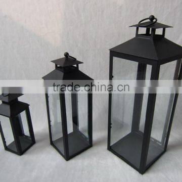 set of 3 metal candle lanterns with clear glass