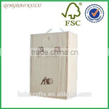 Wooden Wine Box with hinged lid unfinished wood