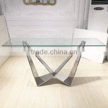 modern clear glass console table with stianless steel base