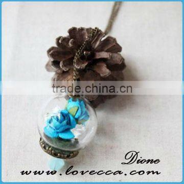 Vintage Style Jewelry Antiqued Bronze Flower Cap Bail Wish Vial Drop Glass Bottle Pendant Vial photo-4