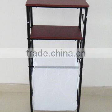 3 Tiers Metal Bathroom Scroll Storage Organizer Laundry Sorter With 2 Storage Shelves Laundry Hamper photo-2