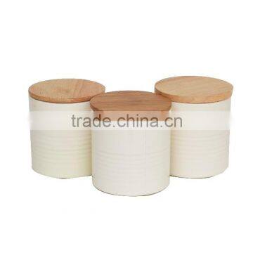 Metal BAMBOO LID kitchen container set of 3 kitchen canister set of 3